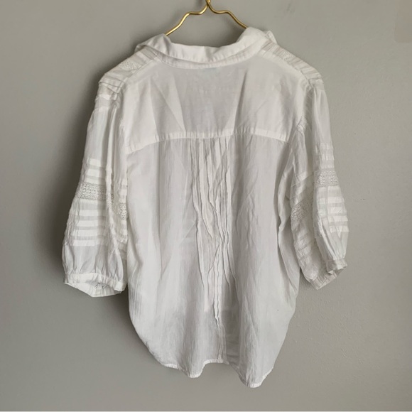 Sundance cotton lace sleeve eyelet balloon sleeve flowy blouse white size medium - Picture 2 of 6